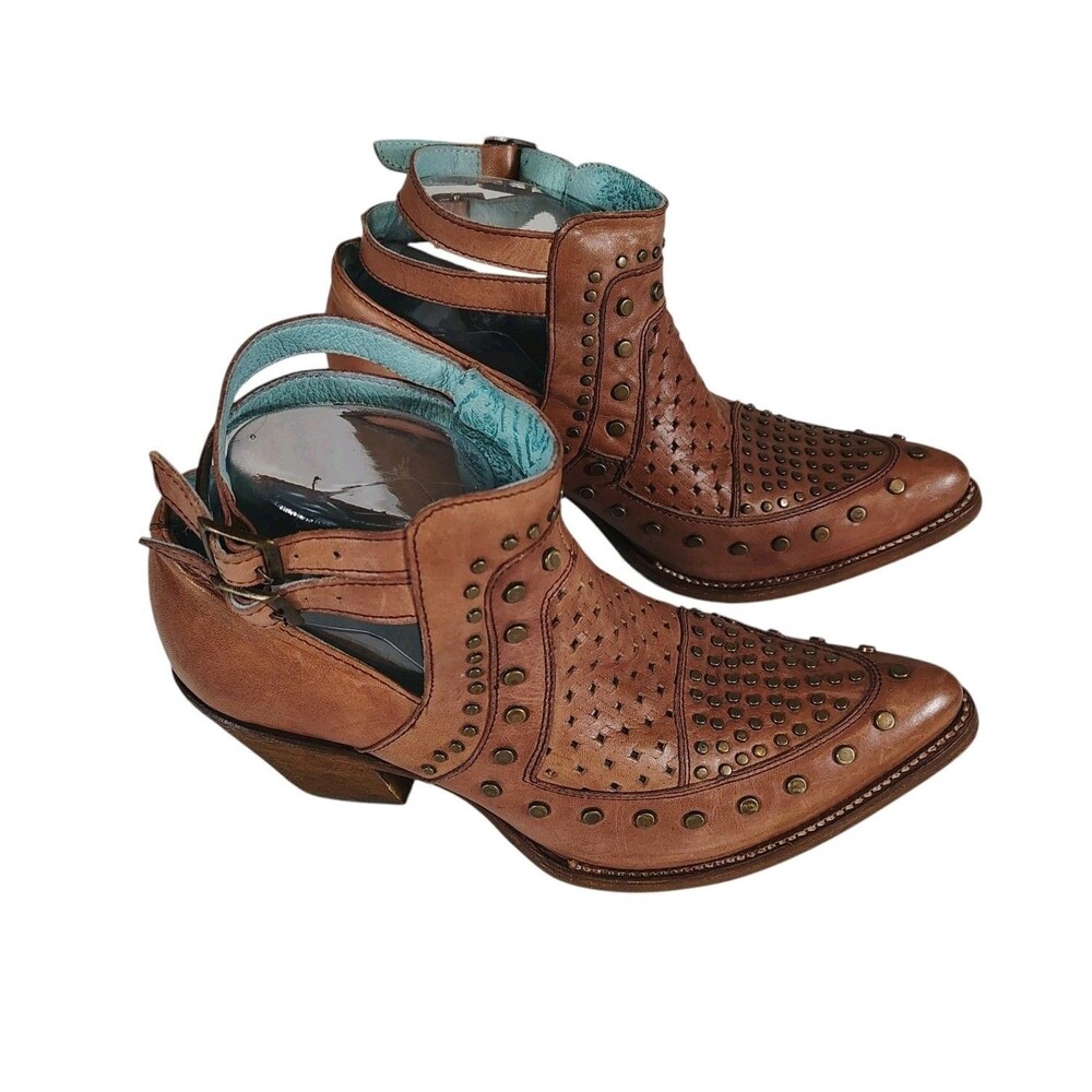Corral Womens Studded Leather Western Ankle Boots Brown Cowgirl Booties Size 8 - Picture 2 of 8